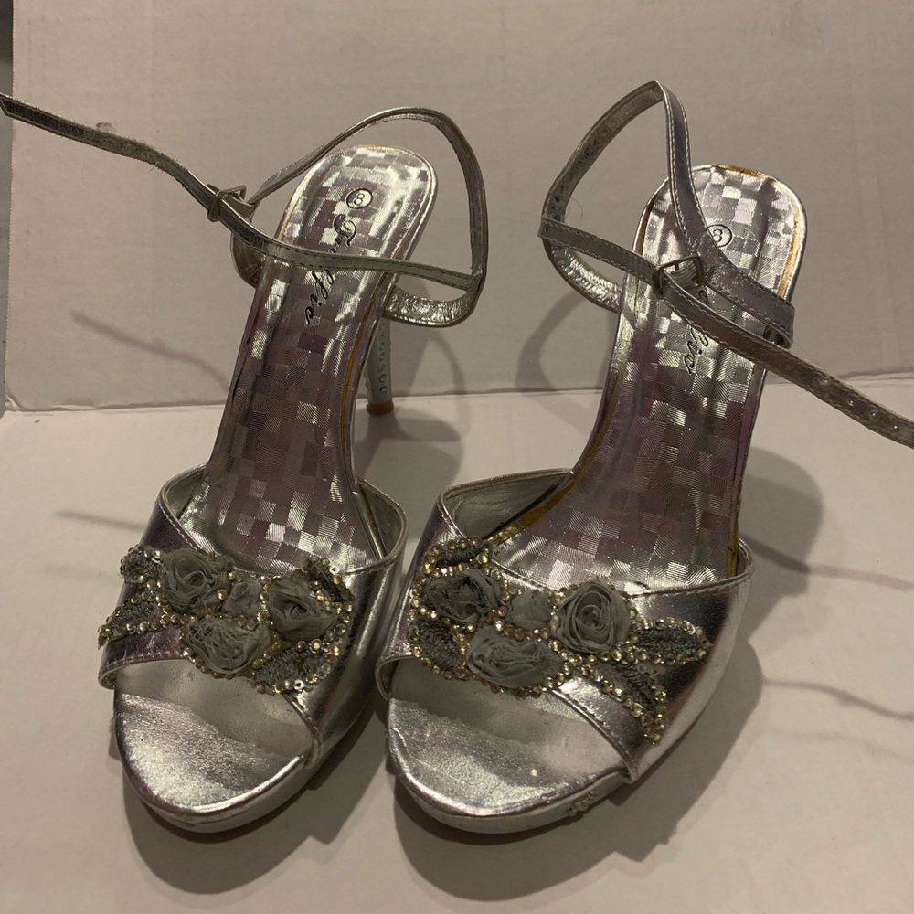 Silver heels size 8